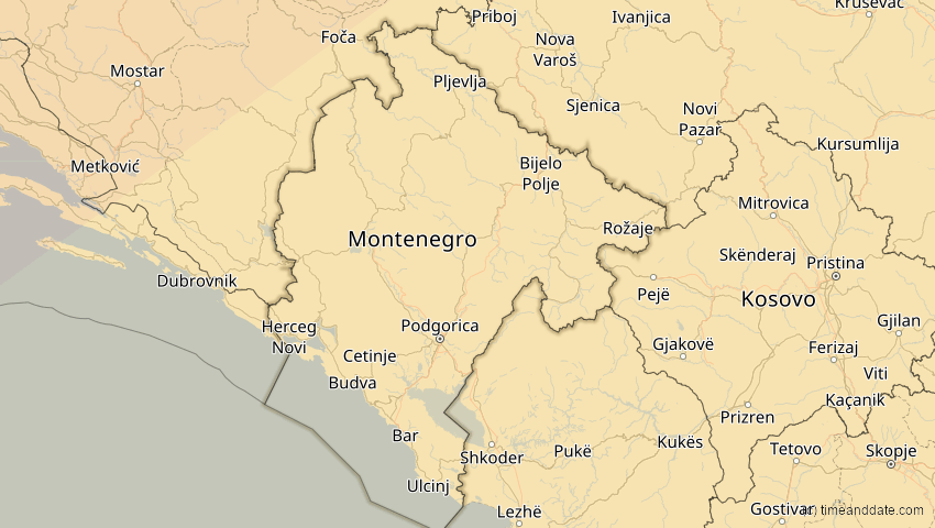 A map of Montenegro, showing the path of the 20. Mär 2015 Totale Sonnenfinsternis
