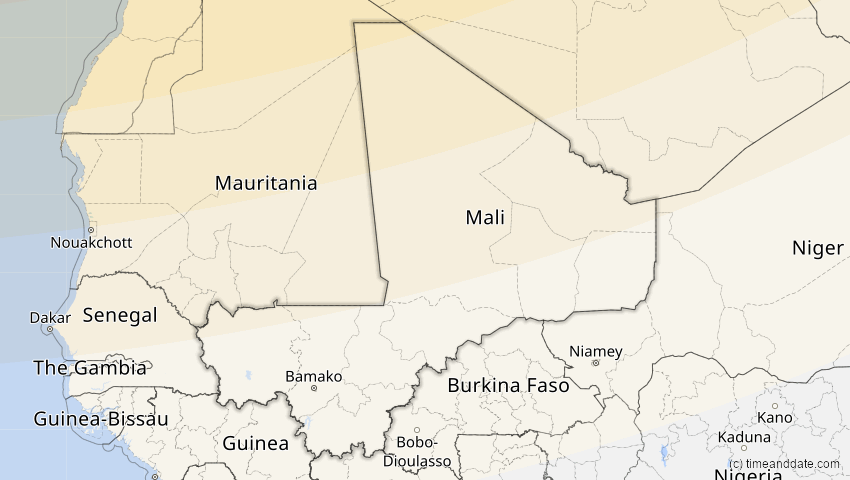 A map of Mali, showing the path of the 20. Mär 2015 Totale Sonnenfinsternis