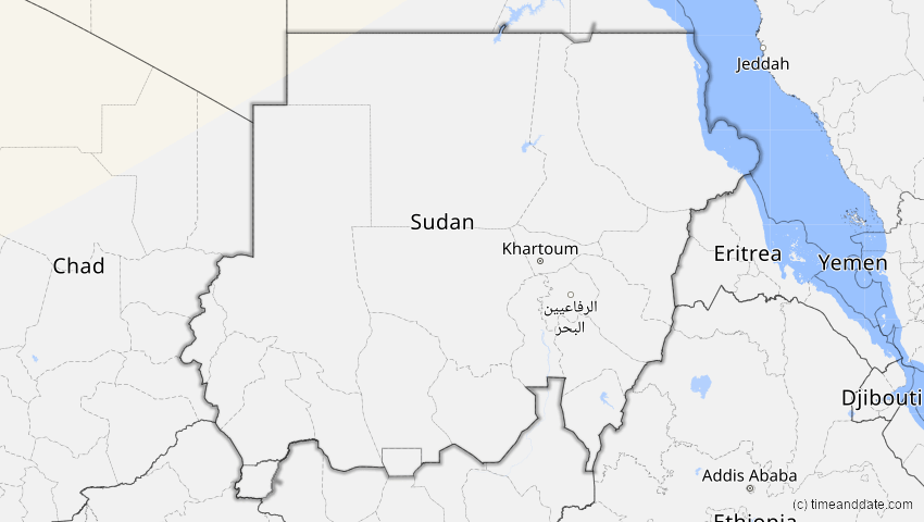 A map of Sudan, showing the path of the 20. Mär 2015 Totale Sonnenfinsternis