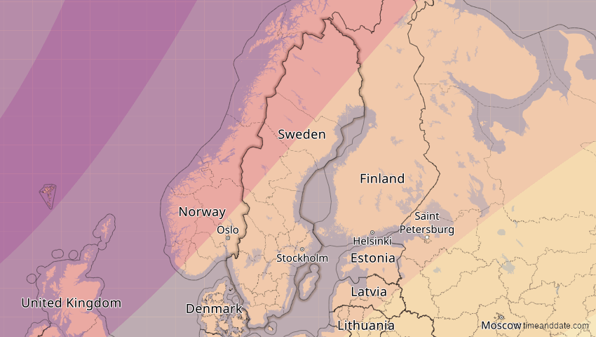 A map of Schweden, showing the path of the 20. Mär 2015 Totale Sonnenfinsternis