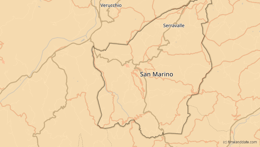 A map of San Marino, showing the path of the 20. Mär 2015 Totale Sonnenfinsternis