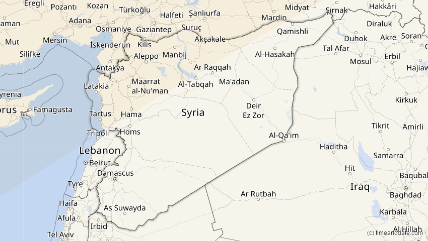 A map of Syrien, showing the path of the 20. Mär 2015 Totale Sonnenfinsternis
