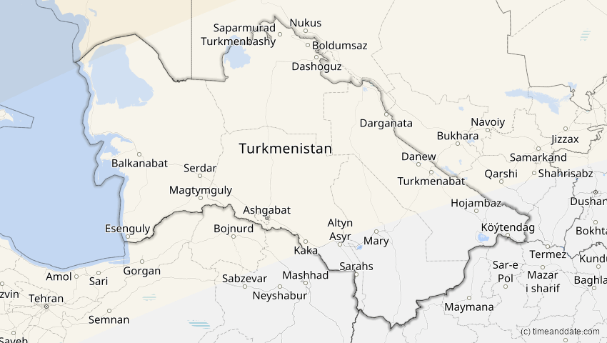 A map of Turkmenistan, showing the path of the 20. Mär 2015 Totale Sonnenfinsternis