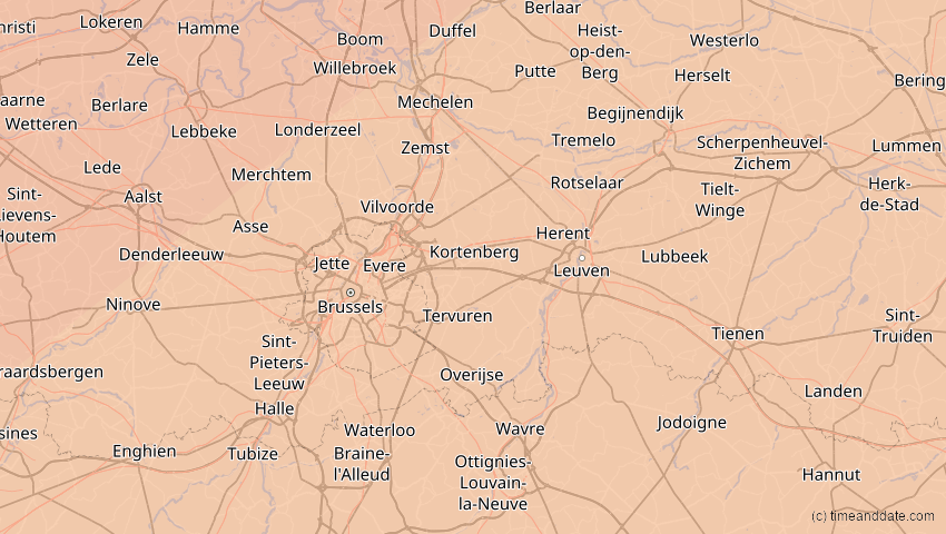 A map of Flämisch-Brabant, Belgien, showing the path of the 20. Mär 2015 Totale Sonnenfinsternis