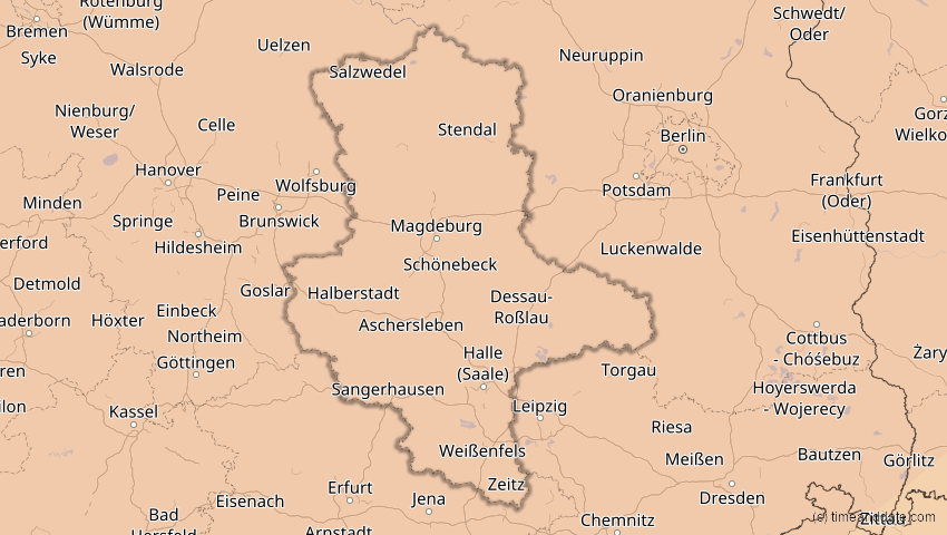 A map of Sachsen-Anhalt, Deutschland, showing the path of the 20. Mär 2015 Totale Sonnenfinsternis