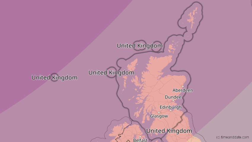 A map of Schottland, Großbritannien, showing the path of the 20. Mär 2015 Totale Sonnenfinsternis