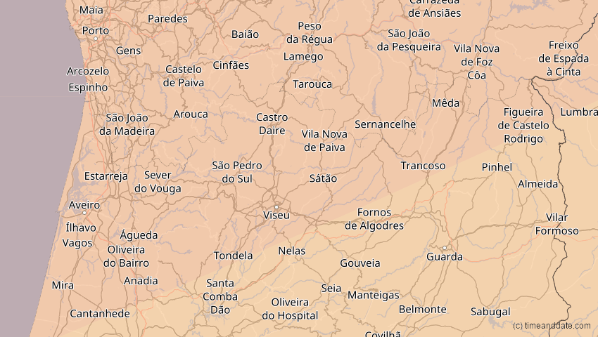 A map of Viseu, Portugal, showing the path of the 20. Mär 2015 Totale Sonnenfinsternis