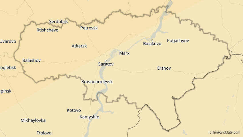 A map of Saratow, Russland, showing the path of the 20. Mär 2015 Totale Sonnenfinsternis