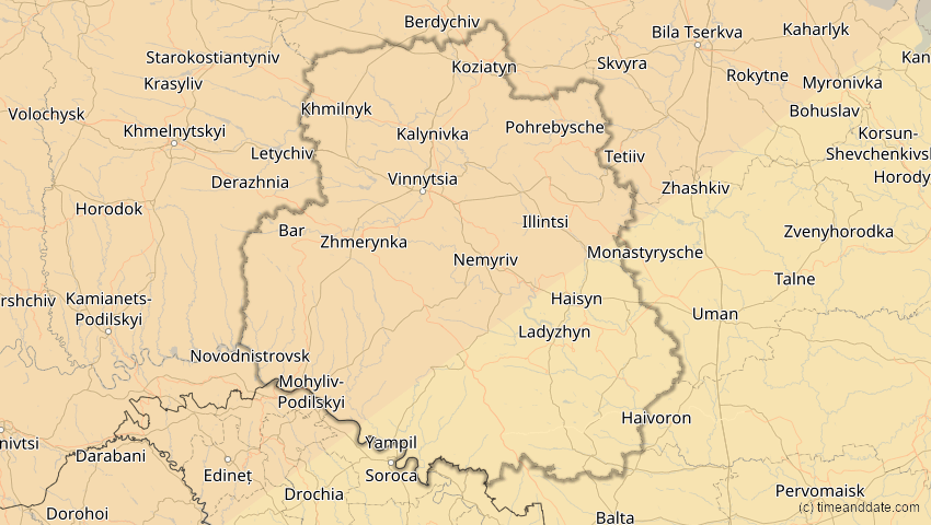 A map of Winnyzja, Ukraine, showing the path of the 20. Mär 2015 Totale Sonnenfinsternis