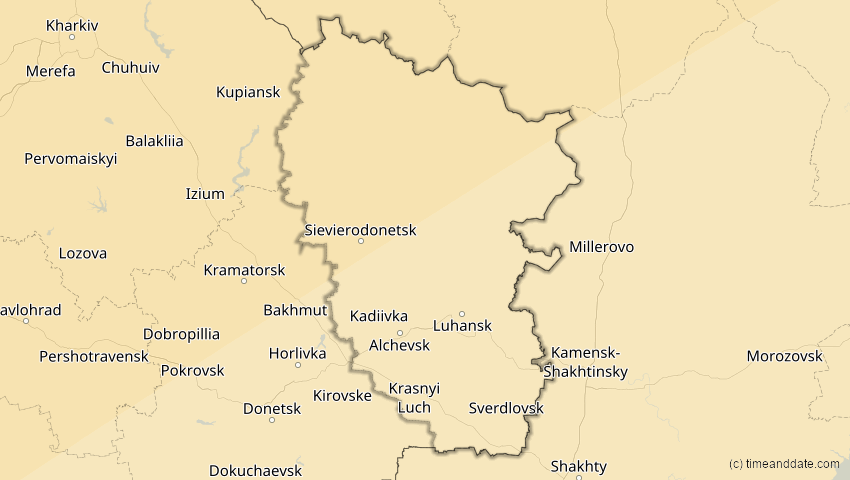A map of Luhansk, Ukraine, showing the path of the 20. Mär 2015 Totale Sonnenfinsternis