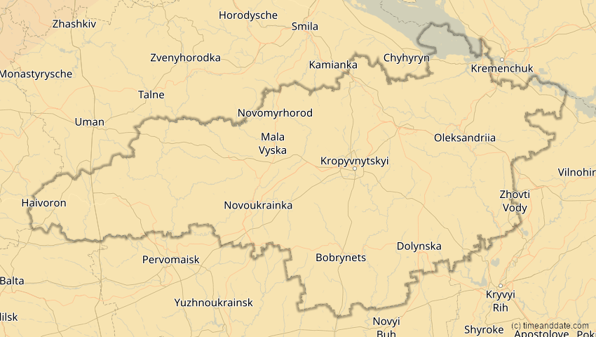 A map of Kirowohrad, Ukraine, showing the path of the 20. Mär 2015 Totale Sonnenfinsternis