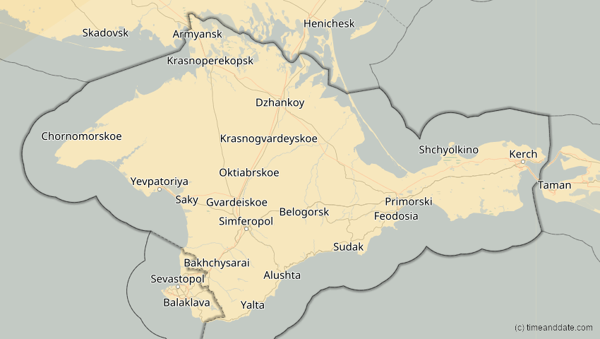 A map of Auton. Republik Krim, Ukraine, showing the path of the 20. Mär 2015 Totale Sonnenfinsternis