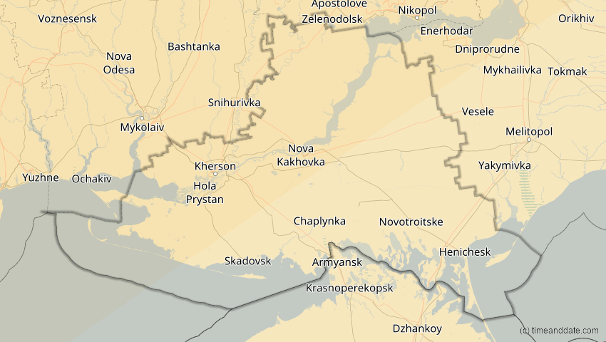 A map of Cherson, Ukraine, showing the path of the 20. Mär 2015 Totale Sonnenfinsternis