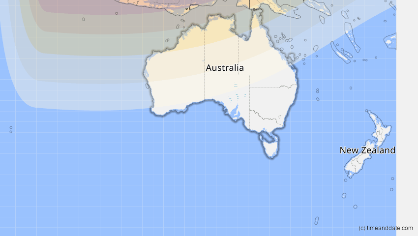 A map of Australien, showing the path of the 9. Mär 2016 Totale Sonnenfinsternis