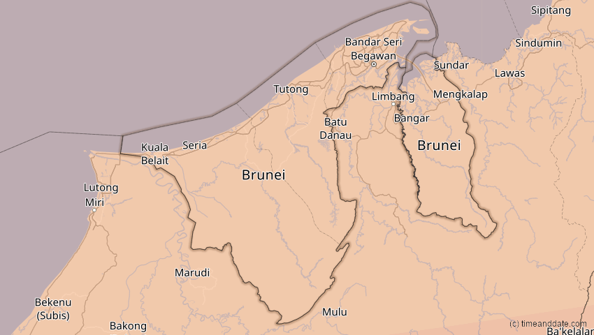 A map of Brunei, showing the path of the 9. Mär 2016 Totale Sonnenfinsternis