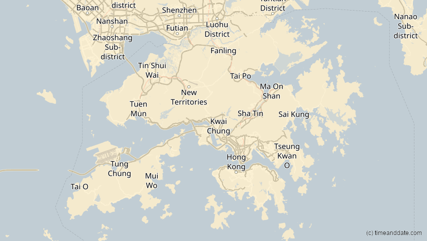 A map of Hongkong, showing the path of the 9. Mär 2016 Totale Sonnenfinsternis
