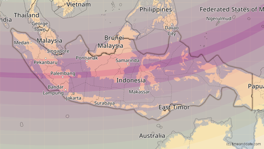 A map of Indonesien, showing the path of the 9. Mär 2016 Totale Sonnenfinsternis
