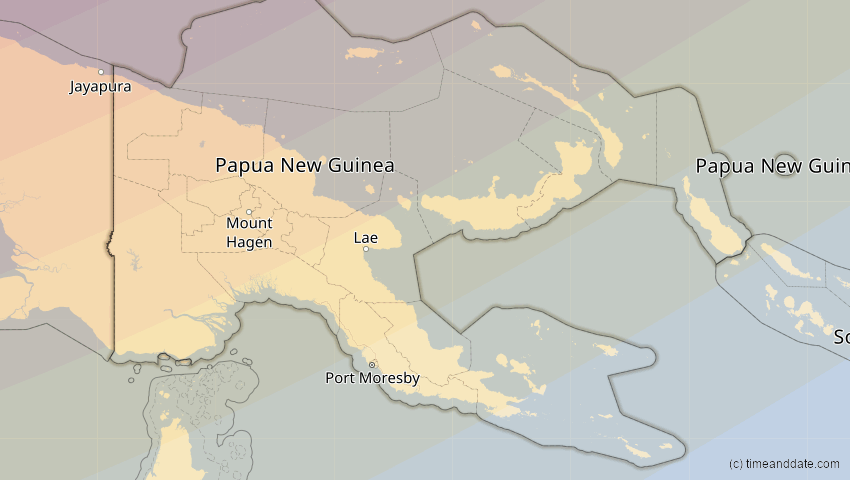 A map of Papua-Neuguinea, showing the path of the 9. Mär 2016 Totale Sonnenfinsternis
