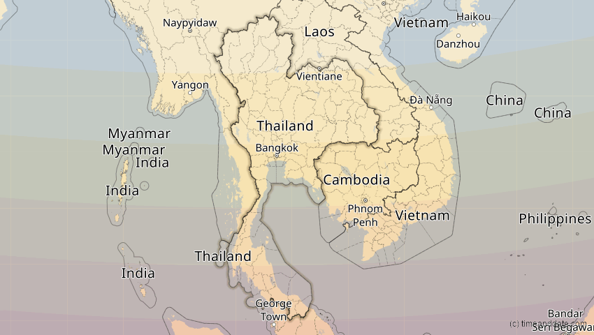 A map of Thailand, showing the path of the 9. Mär 2016 Totale Sonnenfinsternis