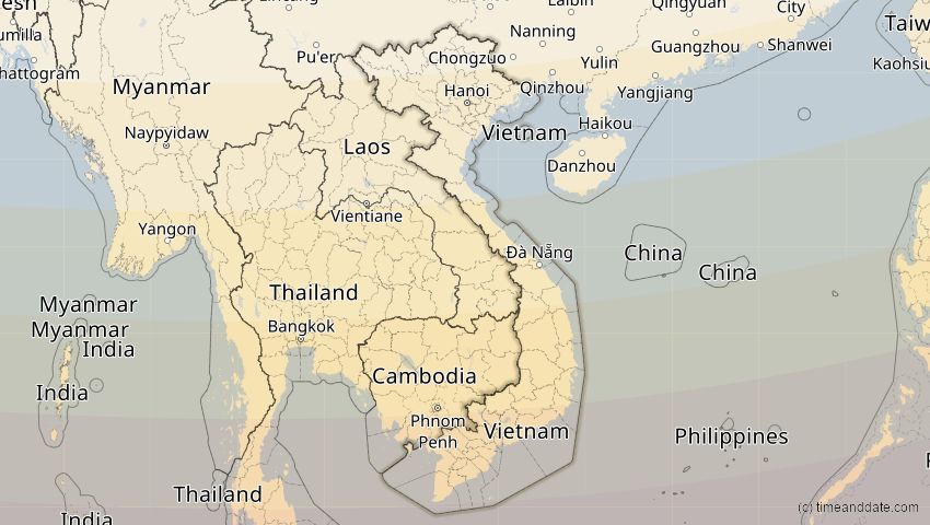 A map of Vietnam, showing the path of the 9. Mär 2016 Totale Sonnenfinsternis