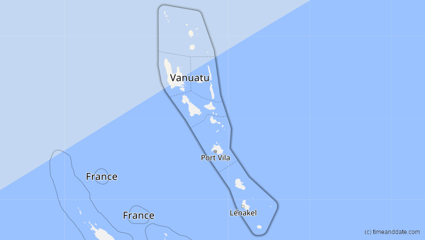 A map of Vanuatu, showing the path of the 9. Mär 2016 Totale Sonnenfinsternis