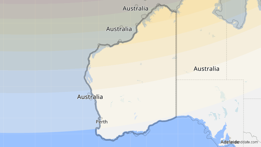 A map of Western Australia, Australien, showing the path of the 9. Mär 2016 Totale Sonnenfinsternis