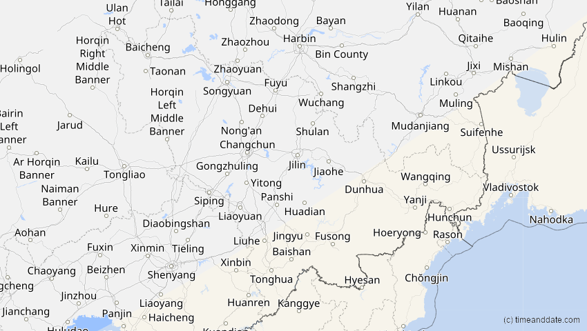 A map of Jilin, China, showing the path of the 9. Mär 2016 Totale Sonnenfinsternis