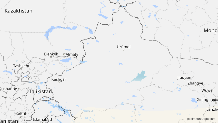 A map of Xinjiang, China, showing the path of the 9. Mär 2016 Totale Sonnenfinsternis