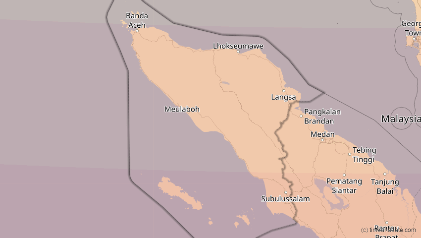 A map of Aceh, Indonesien, showing the path of the 9. Mär 2016 Totale Sonnenfinsternis