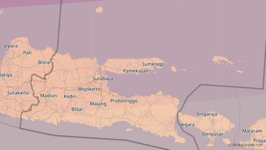 A map of Jawa Timur, Indonesien, showing the path of the 9. Mär 2016 Totale Sonnenfinsternis