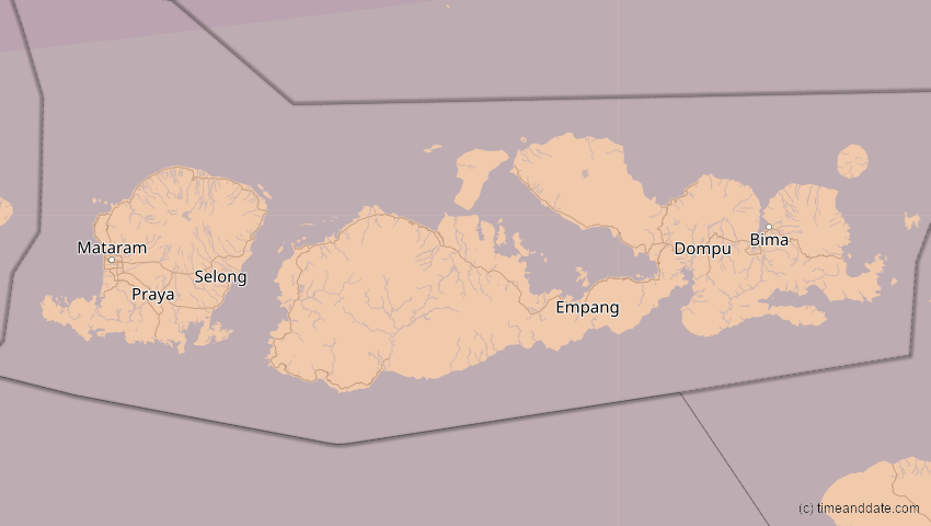 A map of Nusa Tenggara Barat, Indonesien, showing the path of the 9. Mär 2016 Totale Sonnenfinsternis