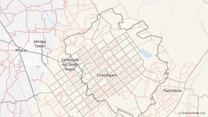 A map of Chandigarh, Indien, showing the path of the 9. Mär 2016 Totale Sonnenfinsternis