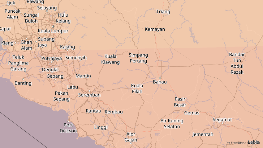 A map of Negeri Sembilan, Malaysia, showing the path of the 9. Mär 2016 Totale Sonnenfinsternis