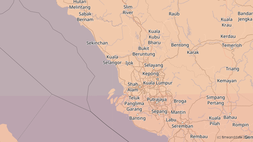 A map of Selangor, Malaysia, showing the path of the 9. Mär 2016 Totale Sonnenfinsternis