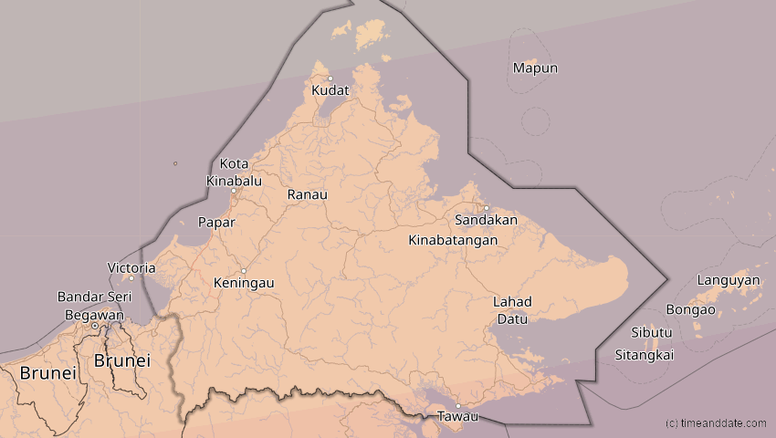 A map of Sabah, Malaysia, showing the path of the 9. Mär 2016 Totale Sonnenfinsternis