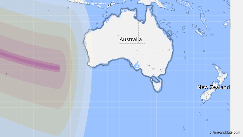 A map of Australien, showing the path of the 1. Sep 2016 Ringförmige Sonnenfinsternis