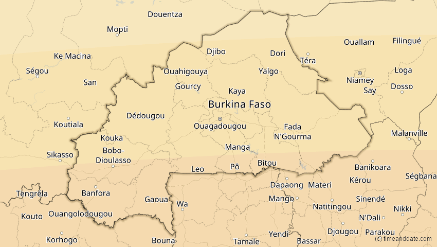 A map of Burkina Faso, showing the path of the 1. Sep 2016 Ringförmige Sonnenfinsternis
