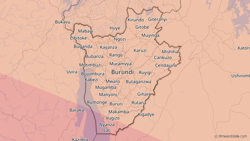 A map of Burundi, showing the path of the 1. Sep 2016 Ringförmige Sonnenfinsternis