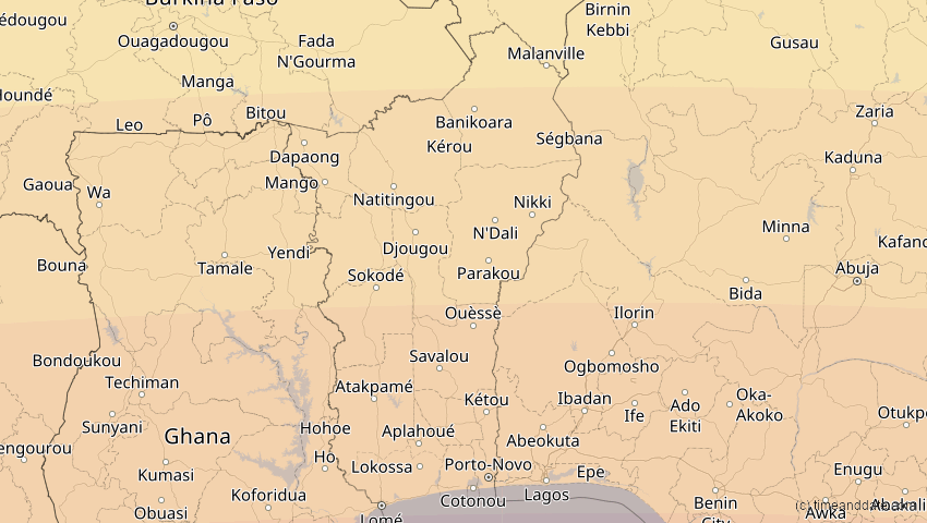 A map of Benin, showing the path of the 1. Sep 2016 Ringförmige Sonnenfinsternis