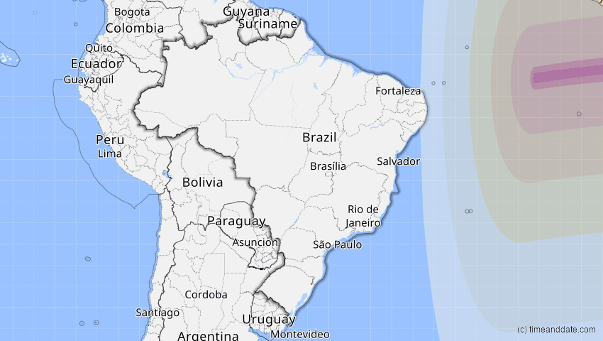 A map of Brasilien, showing the path of the 1. Sep 2016 Ringförmige Sonnenfinsternis