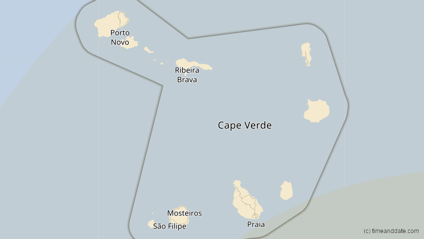 A map of Cabo Verde, showing the path of the 1. Sep 2016 Ringförmige Sonnenfinsternis
