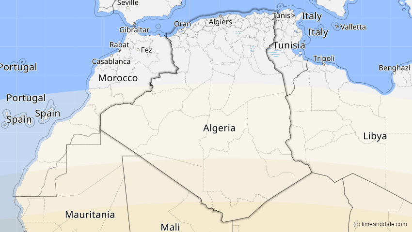 A map of Algerien, showing the path of the 1. Sep 2016 Ringförmige Sonnenfinsternis