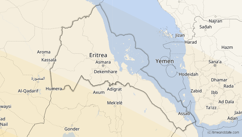 A map of Eritrea, showing the path of the 1. Sep 2016 Ringförmige Sonnenfinsternis