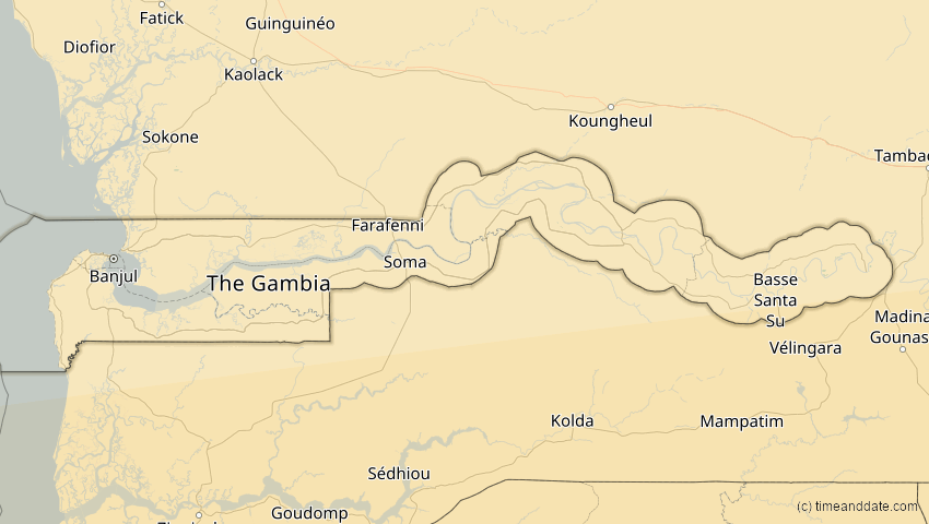 A map of Gambia, showing the path of the 1. Sep 2016 Ringförmige Sonnenfinsternis