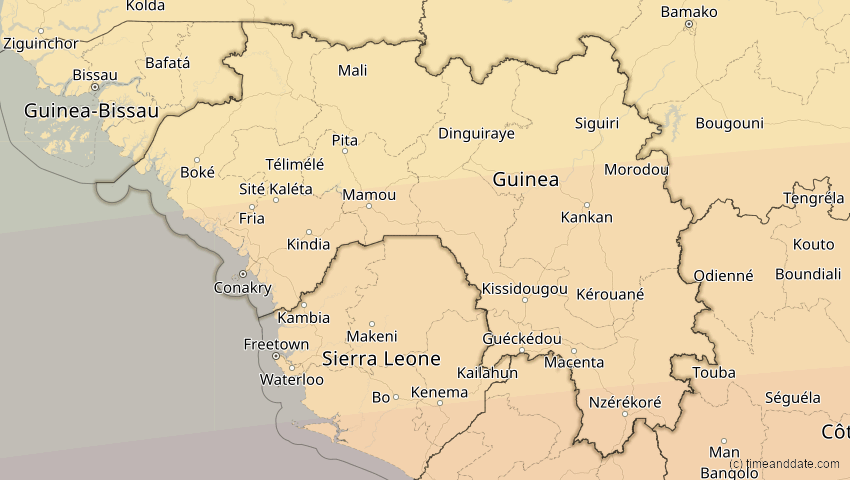 A map of Guinea, showing the path of the 1. Sep 2016 Ringförmige Sonnenfinsternis