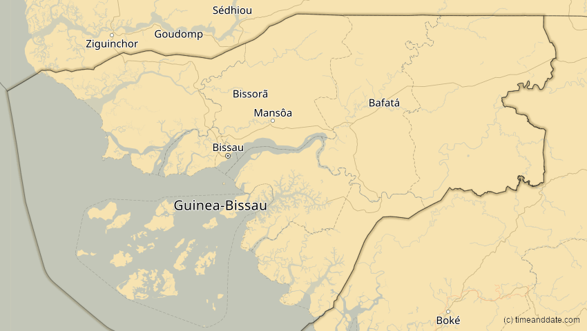A map of Guinea-Bissau, showing the path of the 1. Sep 2016 Ringförmige Sonnenfinsternis