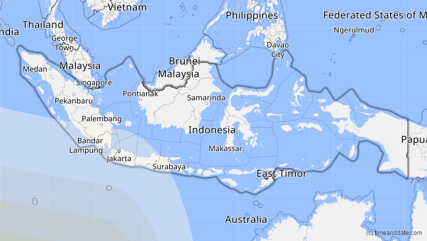 A map of Indonesien, showing the path of the 1. Sep 2016 Ringförmige Sonnenfinsternis