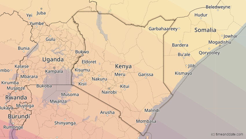 A map of Kenia, showing the path of the 1. Sep 2016 Ringförmige Sonnenfinsternis