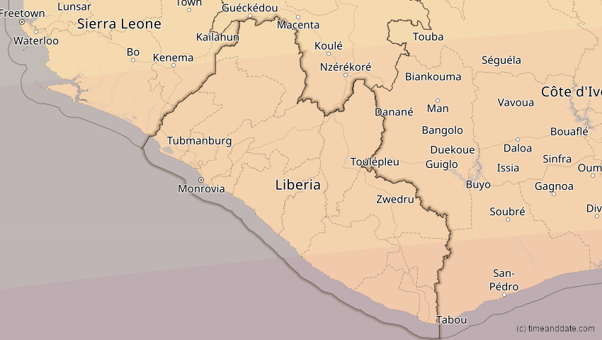 A map of Liberia, showing the path of the 1. Sep 2016 Ringförmige Sonnenfinsternis