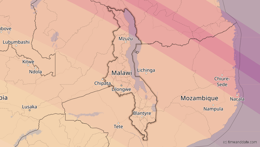 A map of Malawi, showing the path of the 1. Sep 2016 Ringförmige Sonnenfinsternis